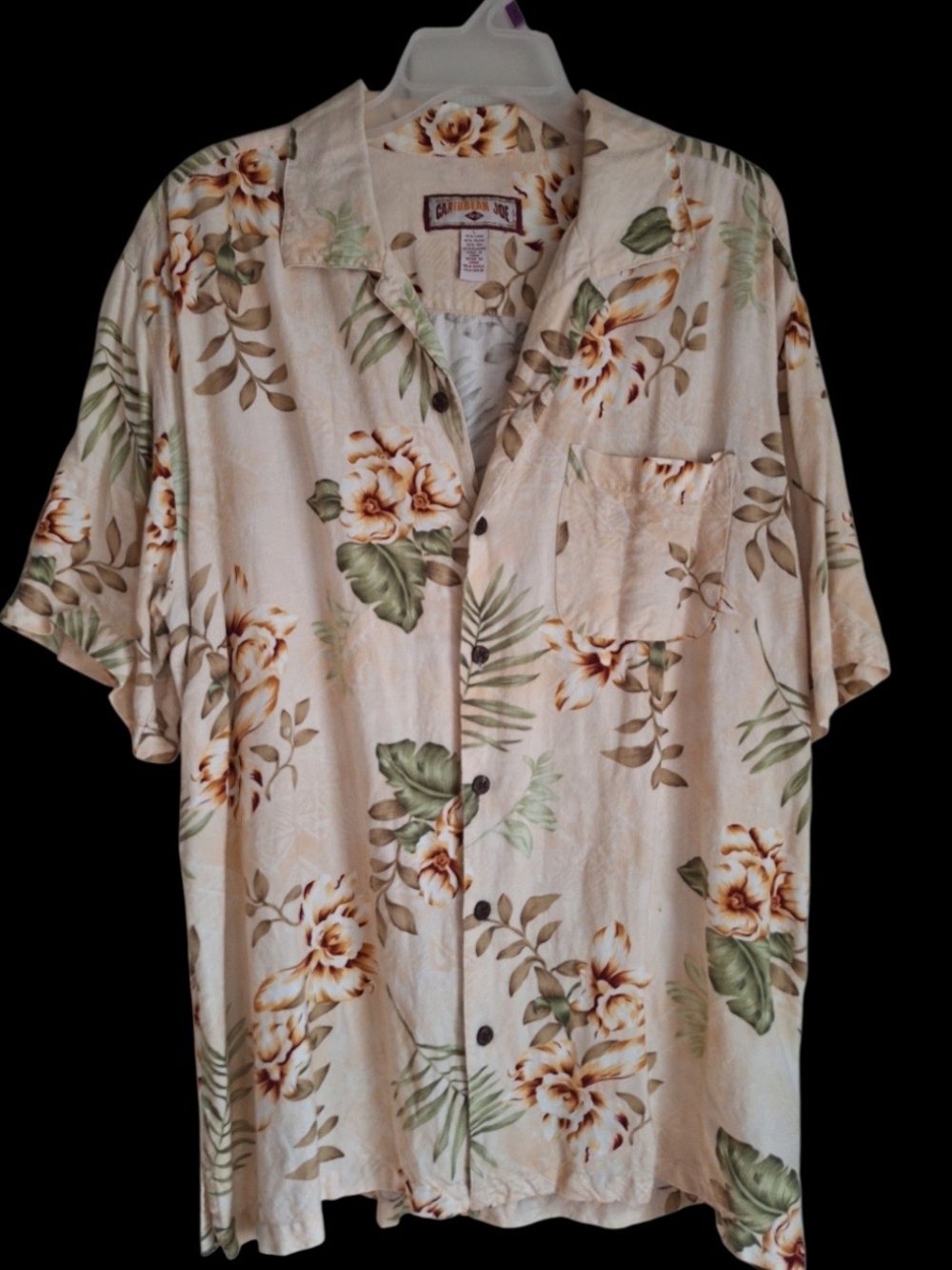 Cream Hawaiian Floral Button-Up Shirt by Caribbean Joe